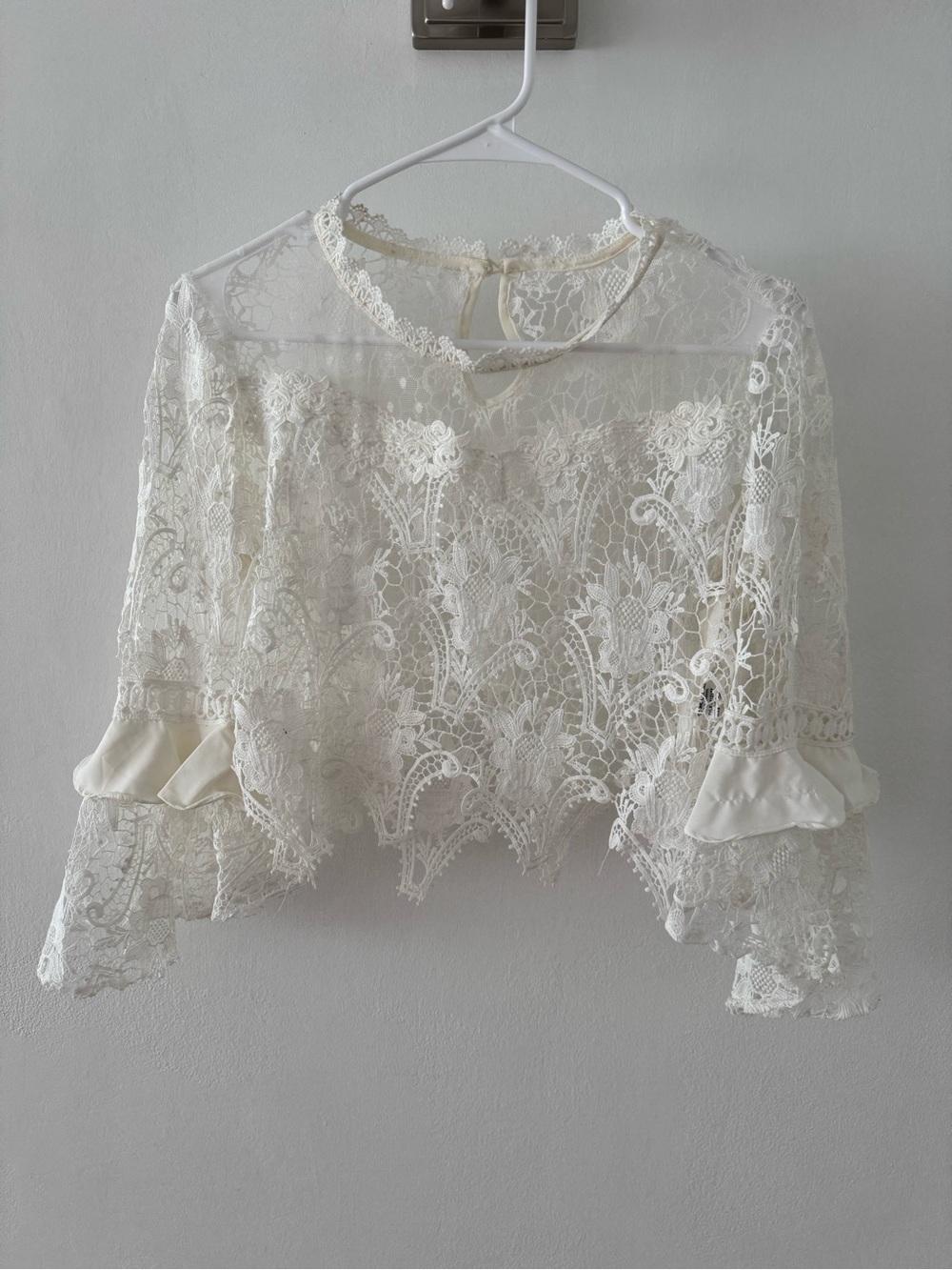 Delicate Lace Peasant Top - Ivory